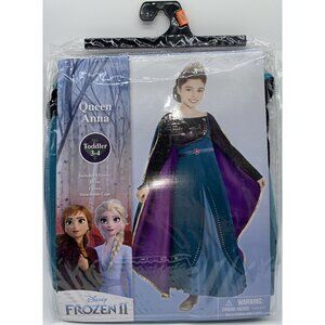 Disney Frozen 2 Queen Anna Halloween Costume Child Size 3-4 Dress Crown Cape